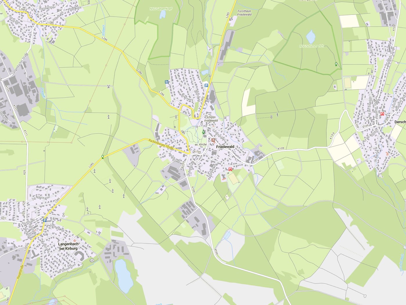 Kartenausschnitt Friedewald mit Gewässern