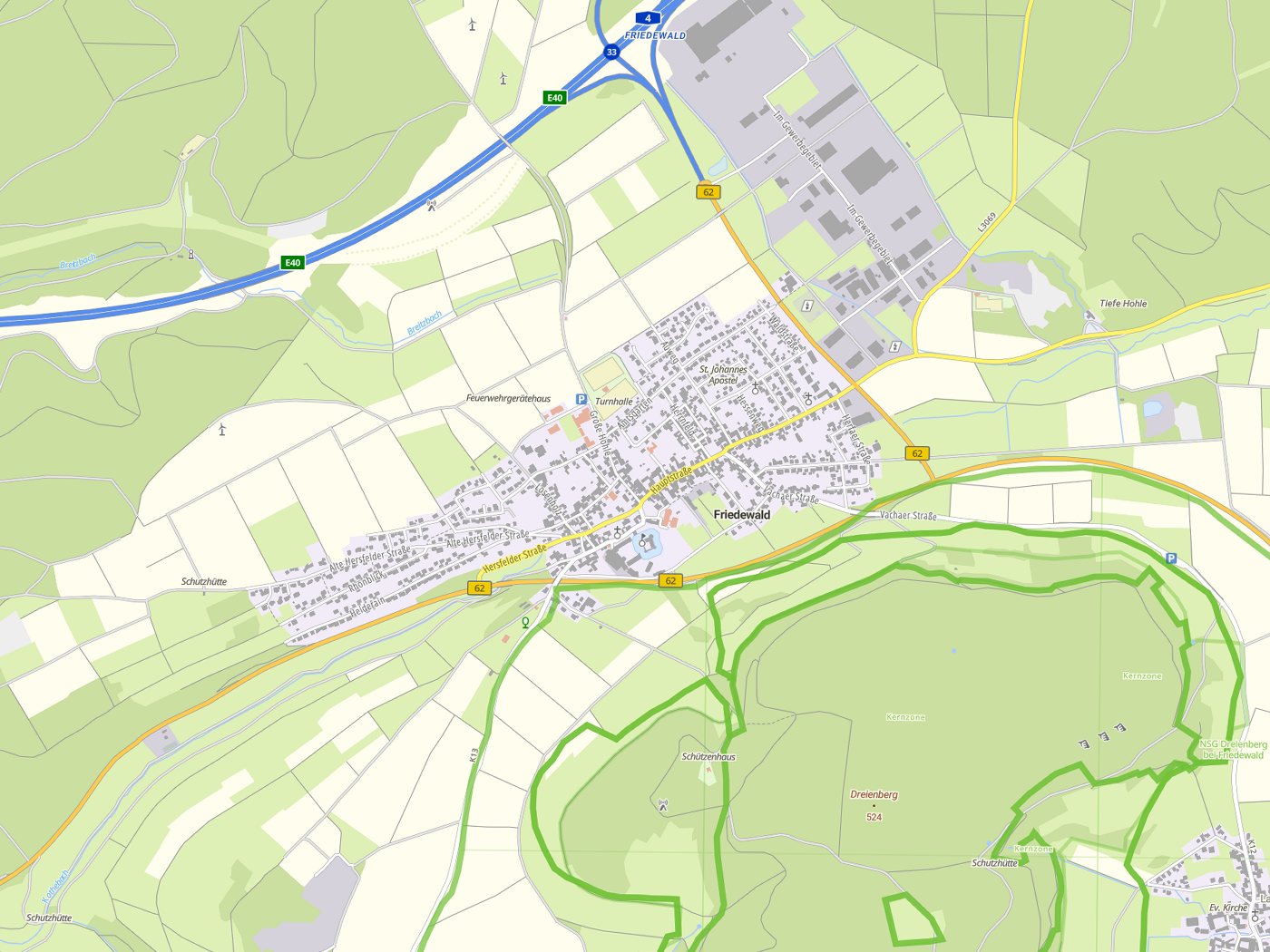 Kartenausschnitt Friedewald mit Gewässern