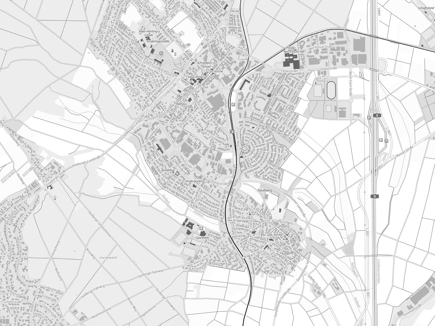 Kartenausschnitt Friedrichsdorf mit Gewässern