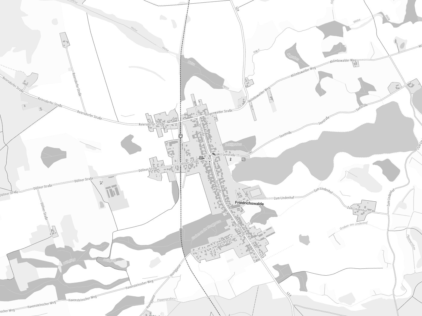 Kartenausschnitt Friedrichswalde mit Gewässern