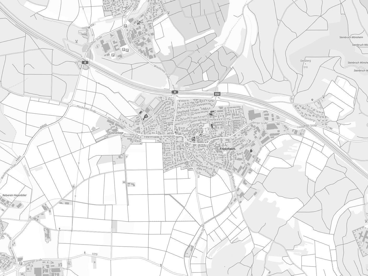 Kartenausschnitt Friolzheim mit Gewässern