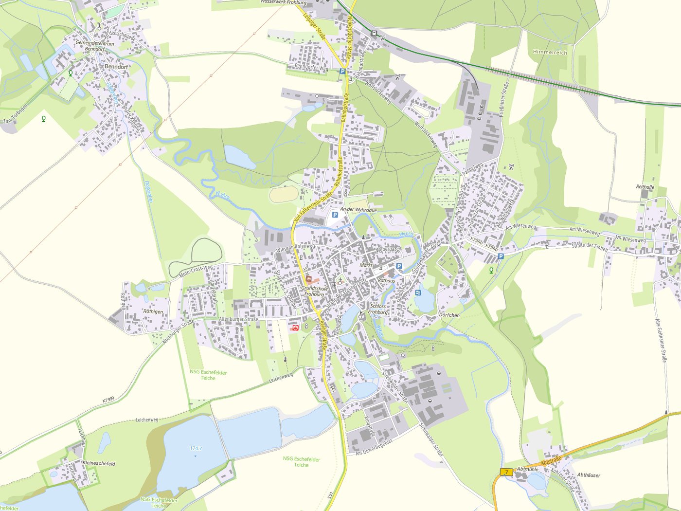 Kartenausschnitt Frohburg mit Gewässern