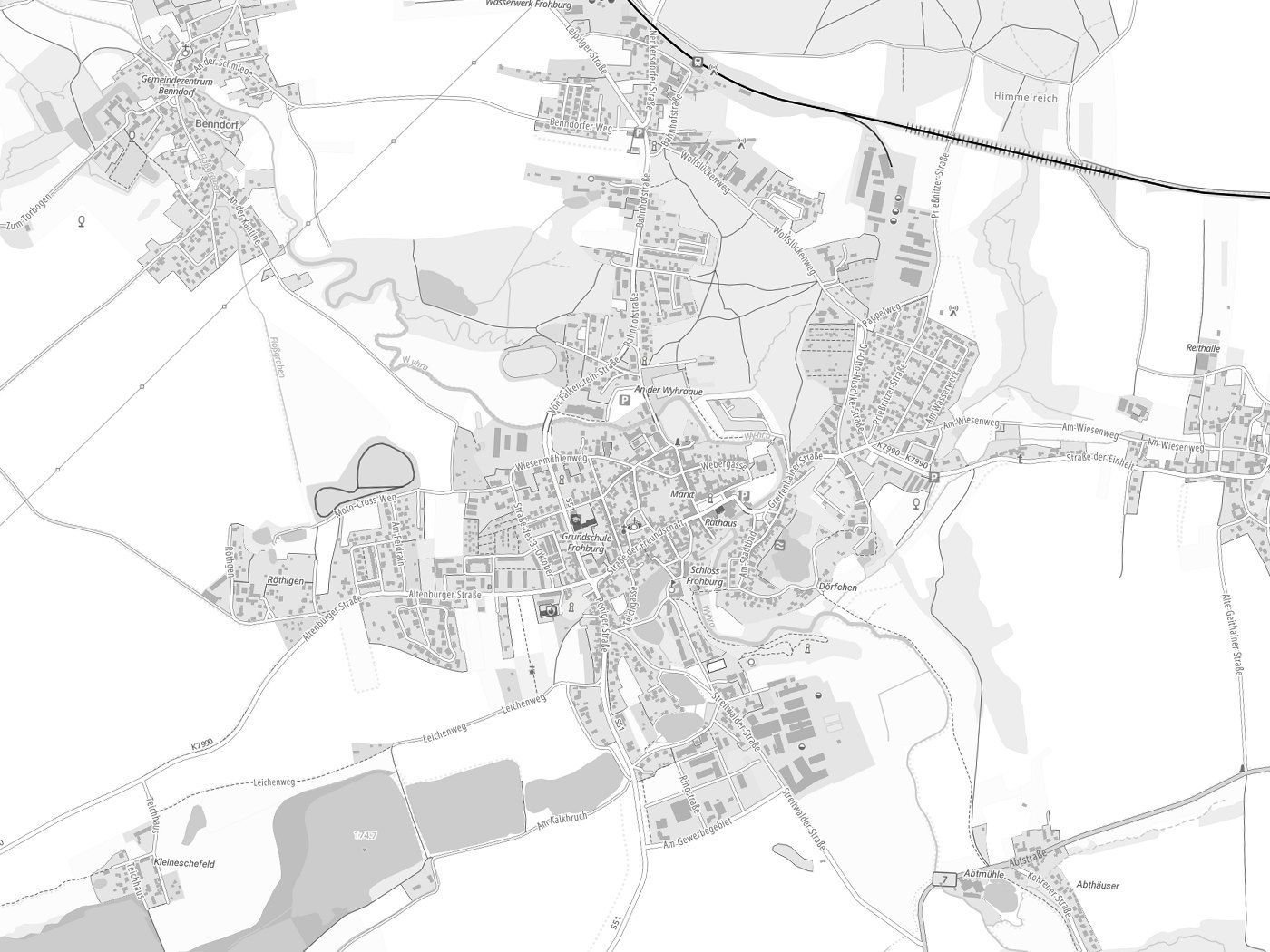 Kartenausschnitt Frohburg mit Gewässern