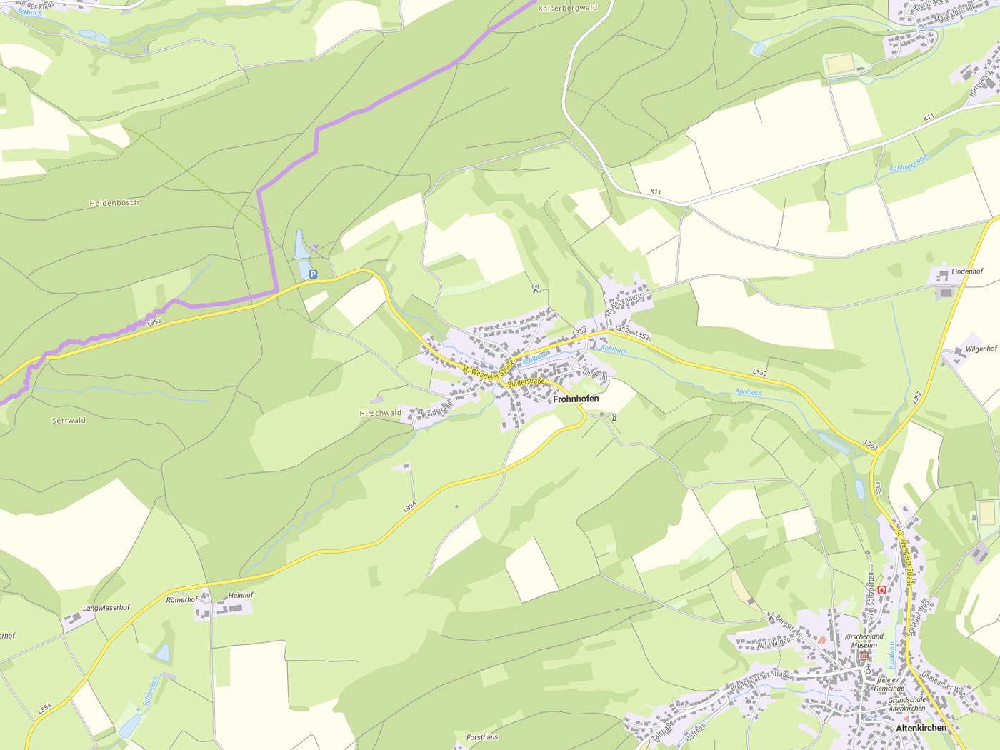 Kartenausschnitt Frohnhofen mit Gewässern