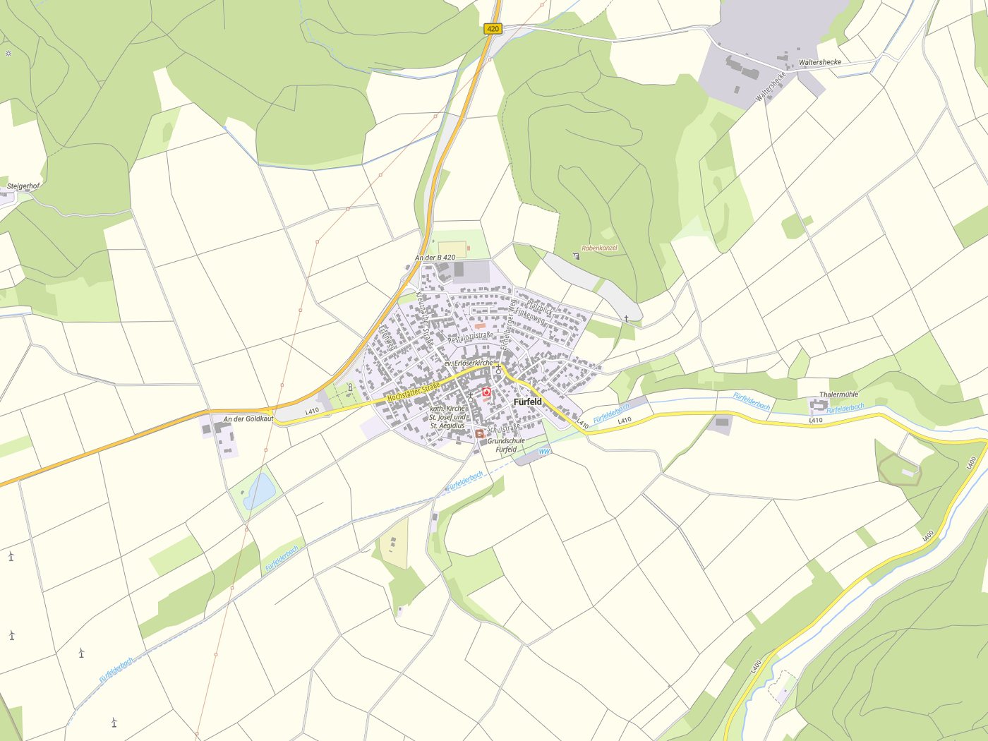 Kartenausschnitt Fürfeld mit Gewässern