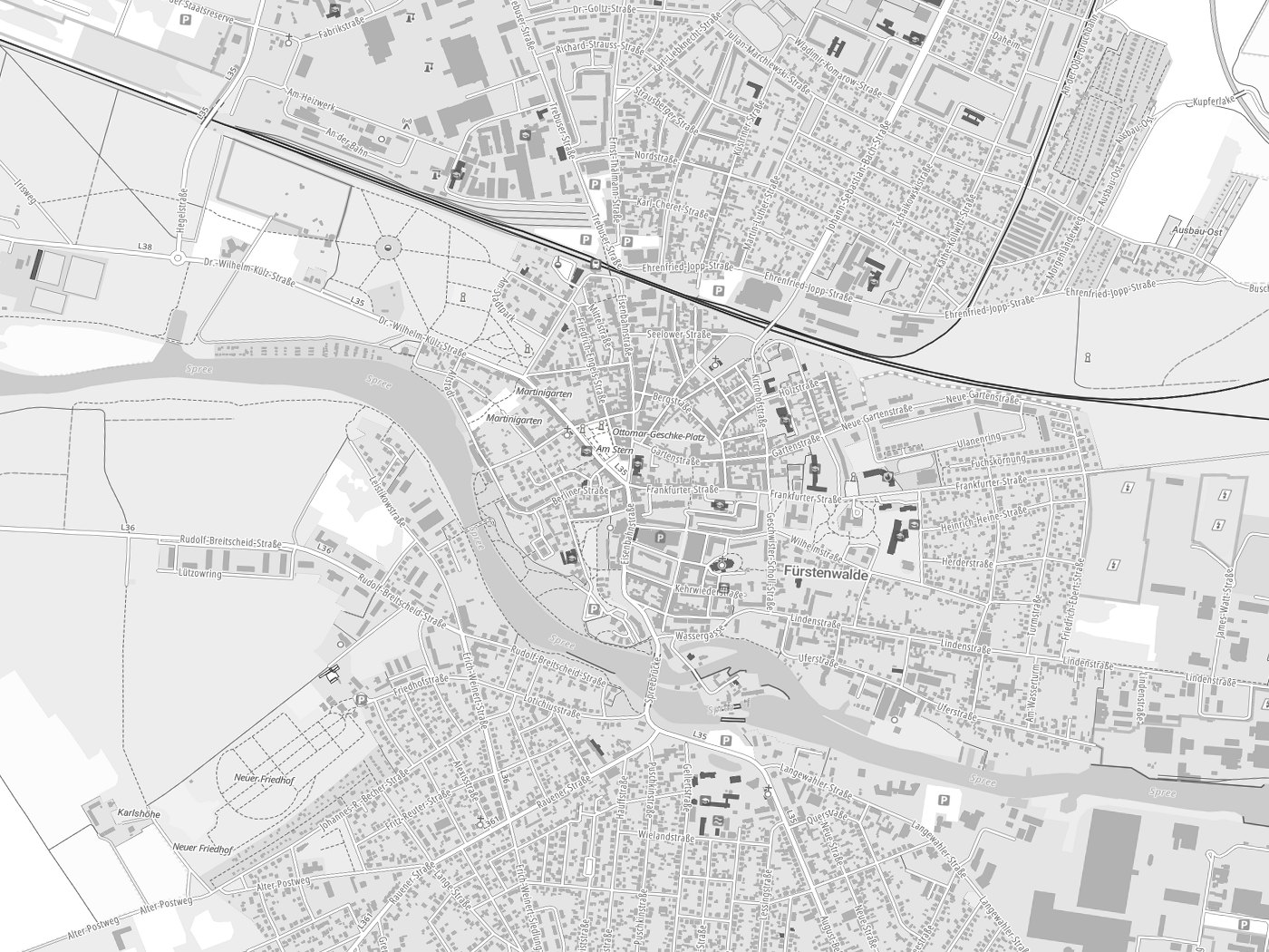 Kartenausschnitt Fürstenwalde mit Gewässern