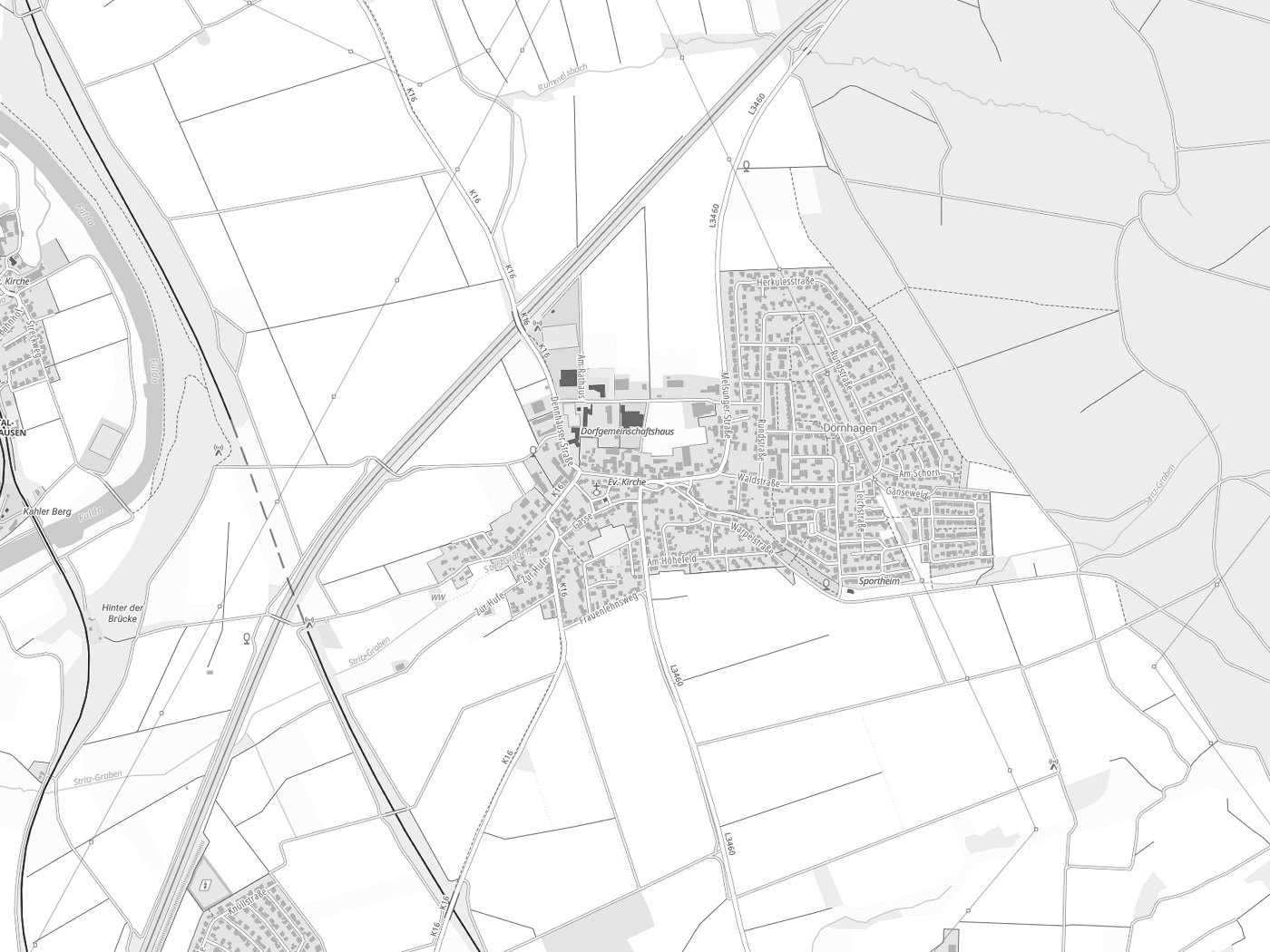 Kartenausschnitt Fuldabrück mit Gewässern