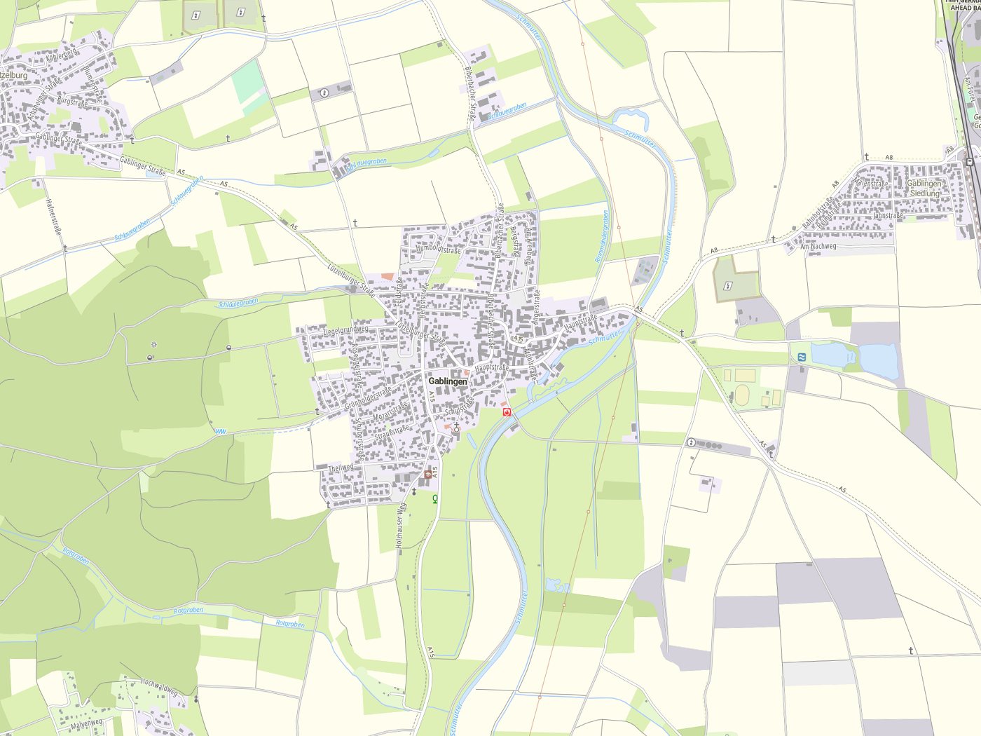 Kartenausschnitt Gablingen mit Gewässern