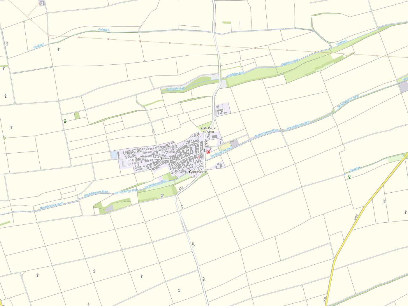 Kartenausschnitt Gabsheim mit Gewässern