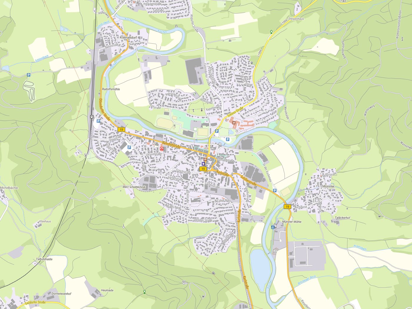 Kartenausschnitt Gaildorf mit Gewässern