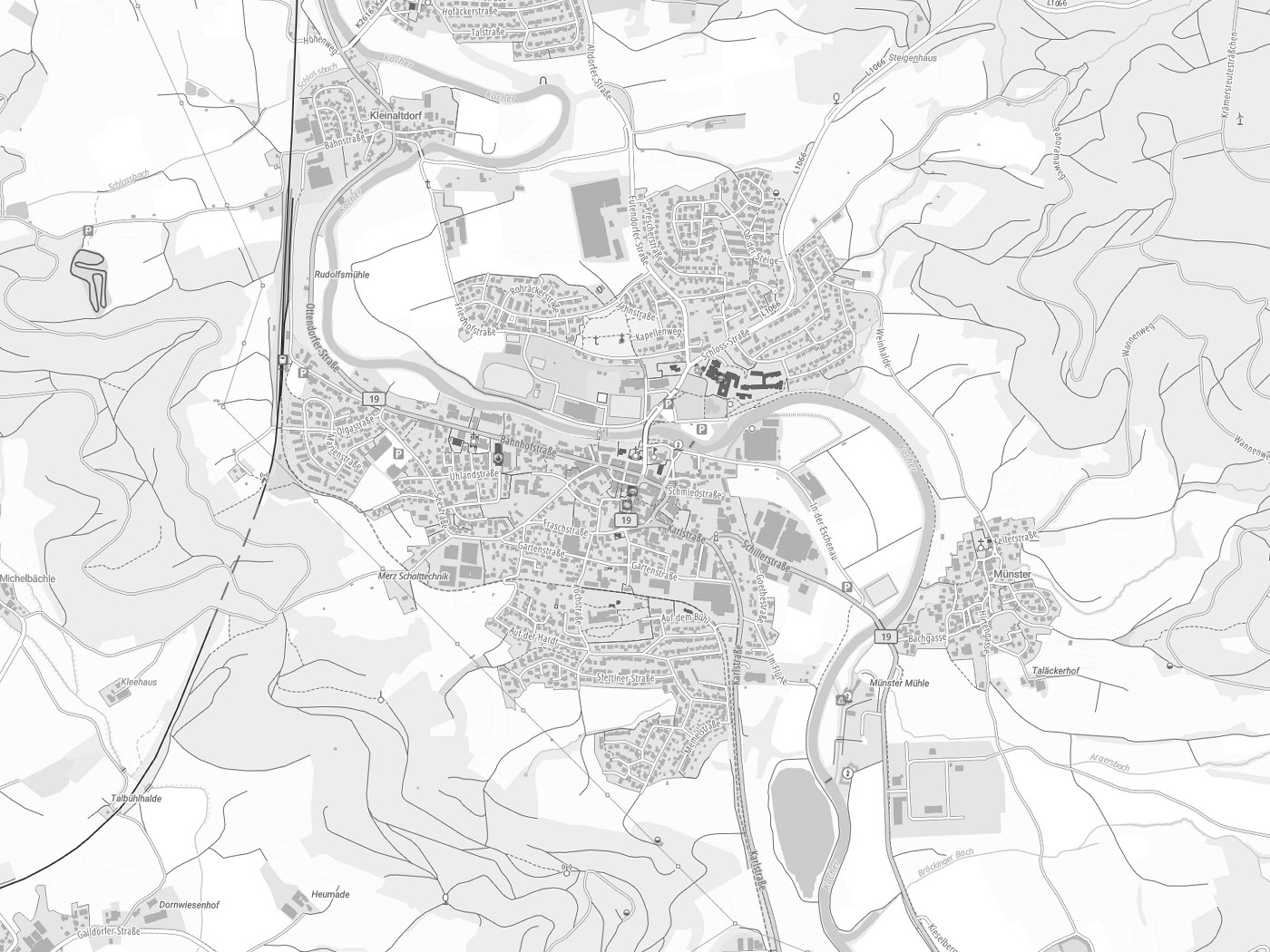 Kartenausschnitt Gaildorf mit Gewässern