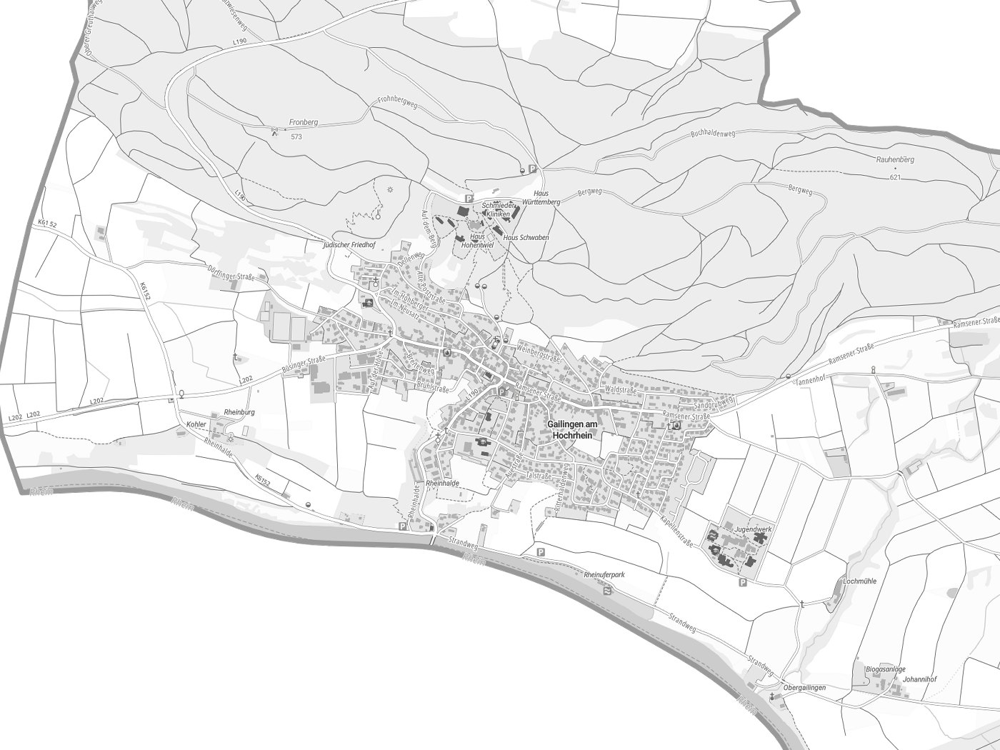 Kartenausschnitt Gailingen am Hochrhein mit Gewässern