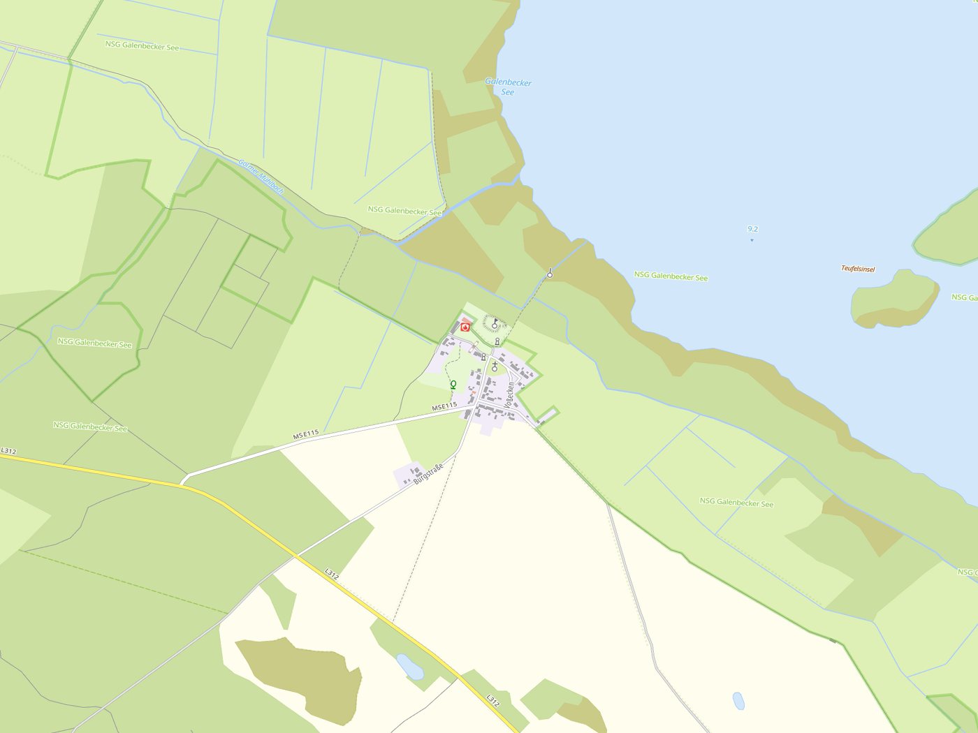 Kartenausschnitt Galenbeck mit Gewässern