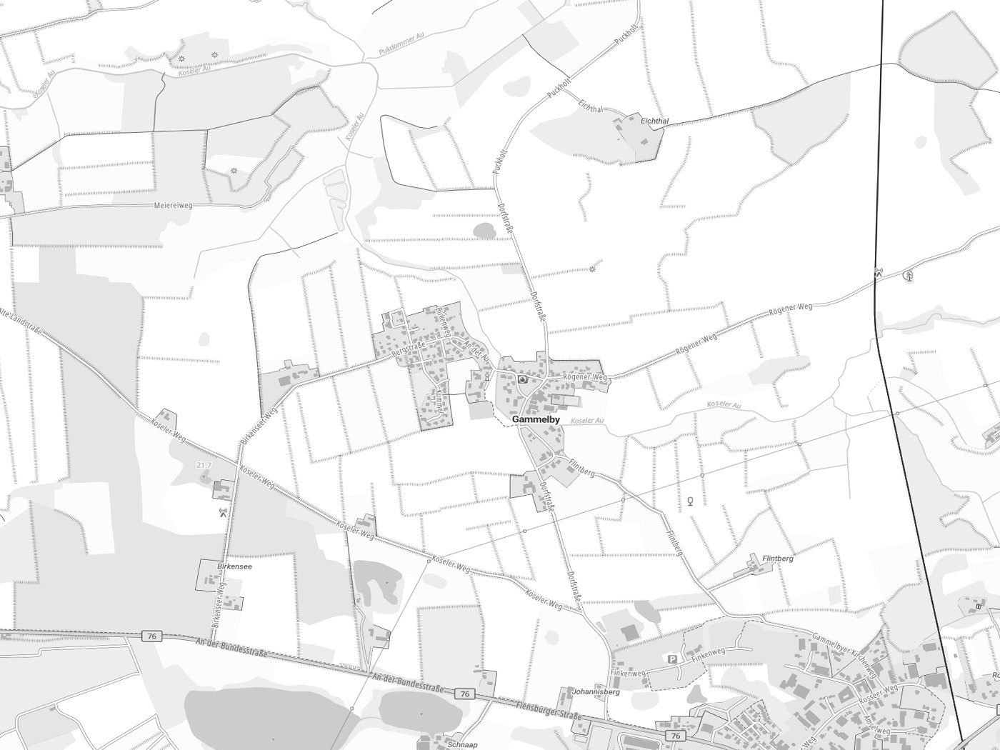 Kartenausschnitt Gammelby mit Gewässern