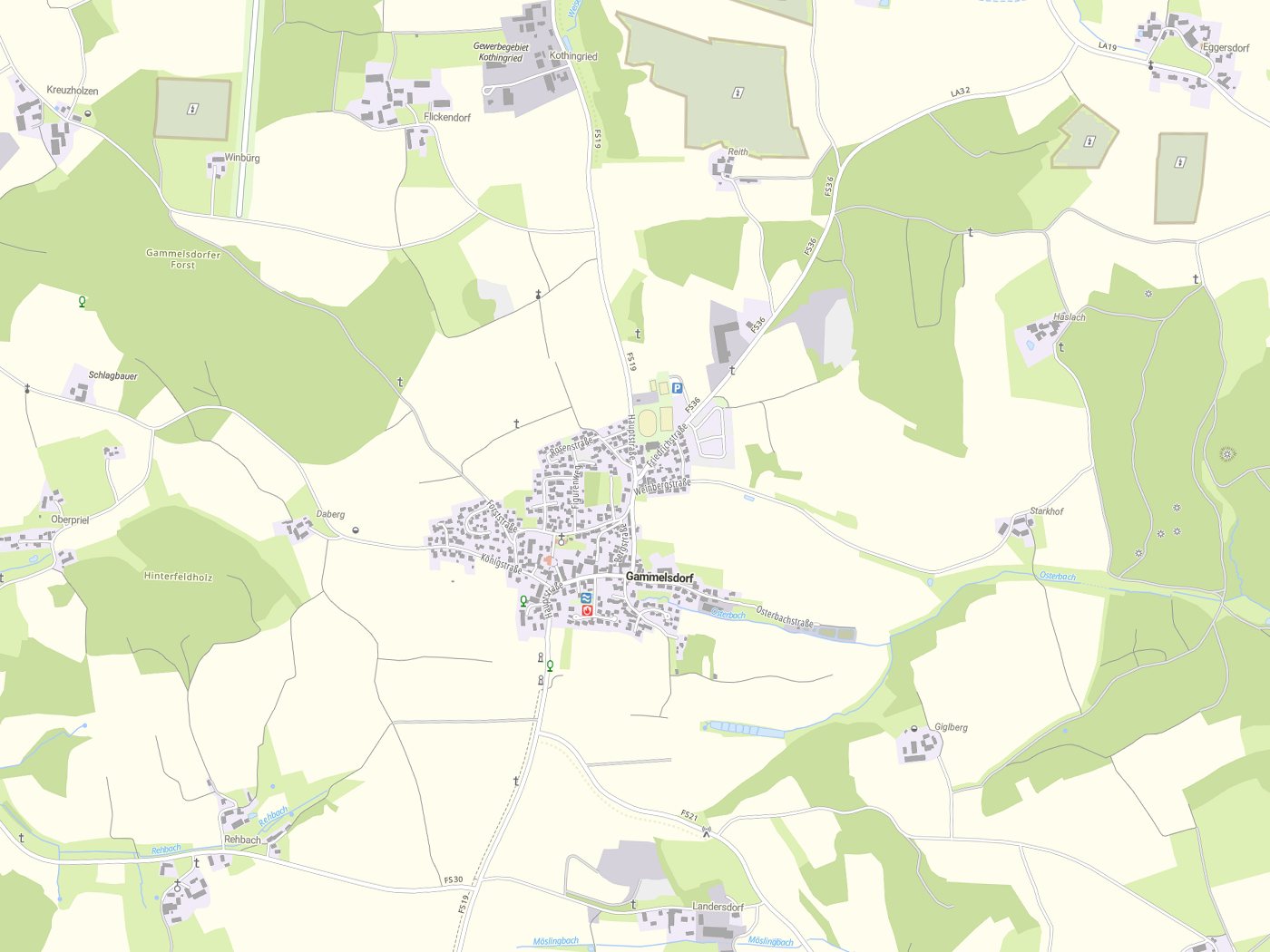 Kartenausschnitt Gammelsdorf mit Gewässern