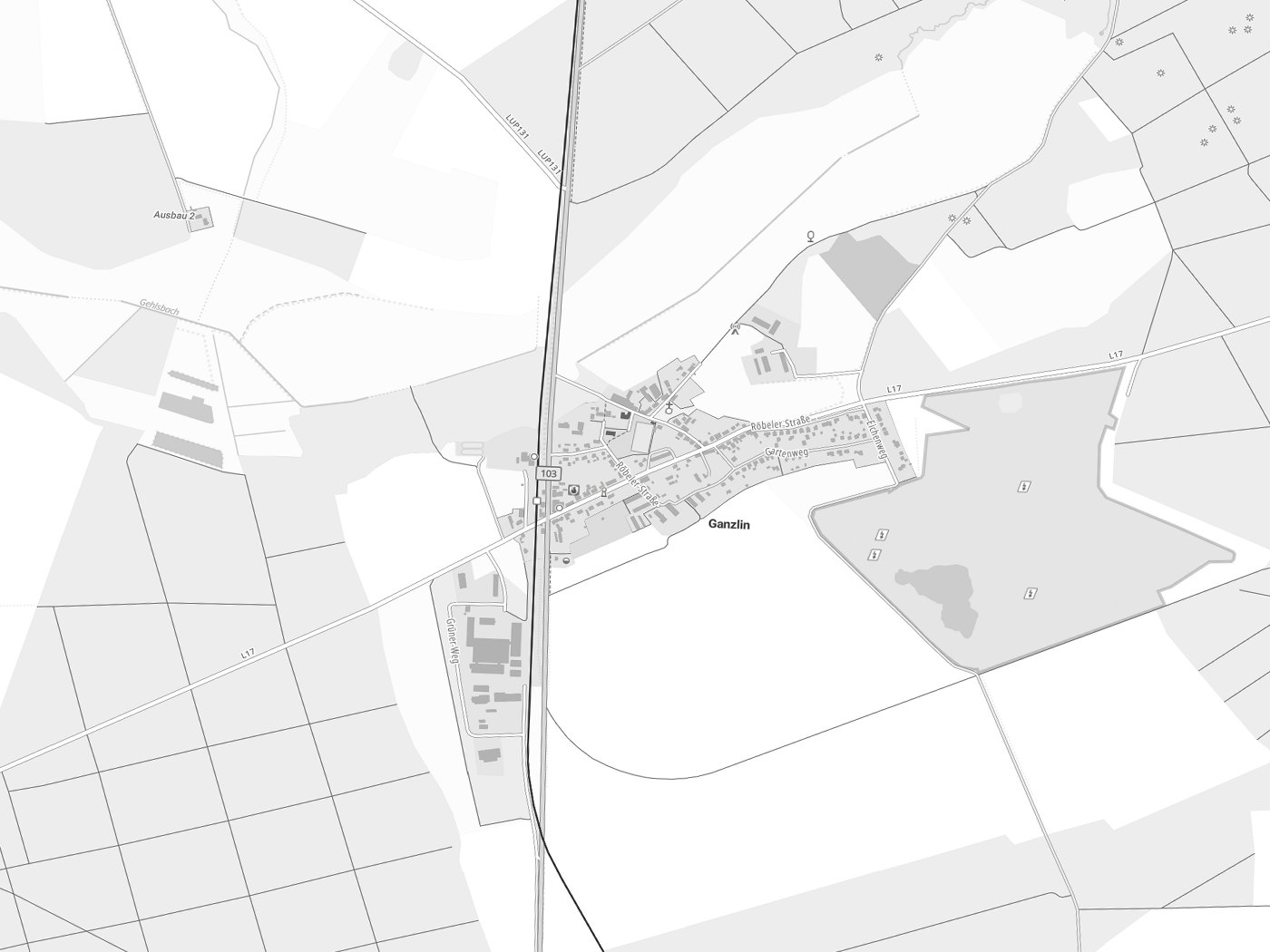 Kartenausschnitt Ganzlin mit Gewässern