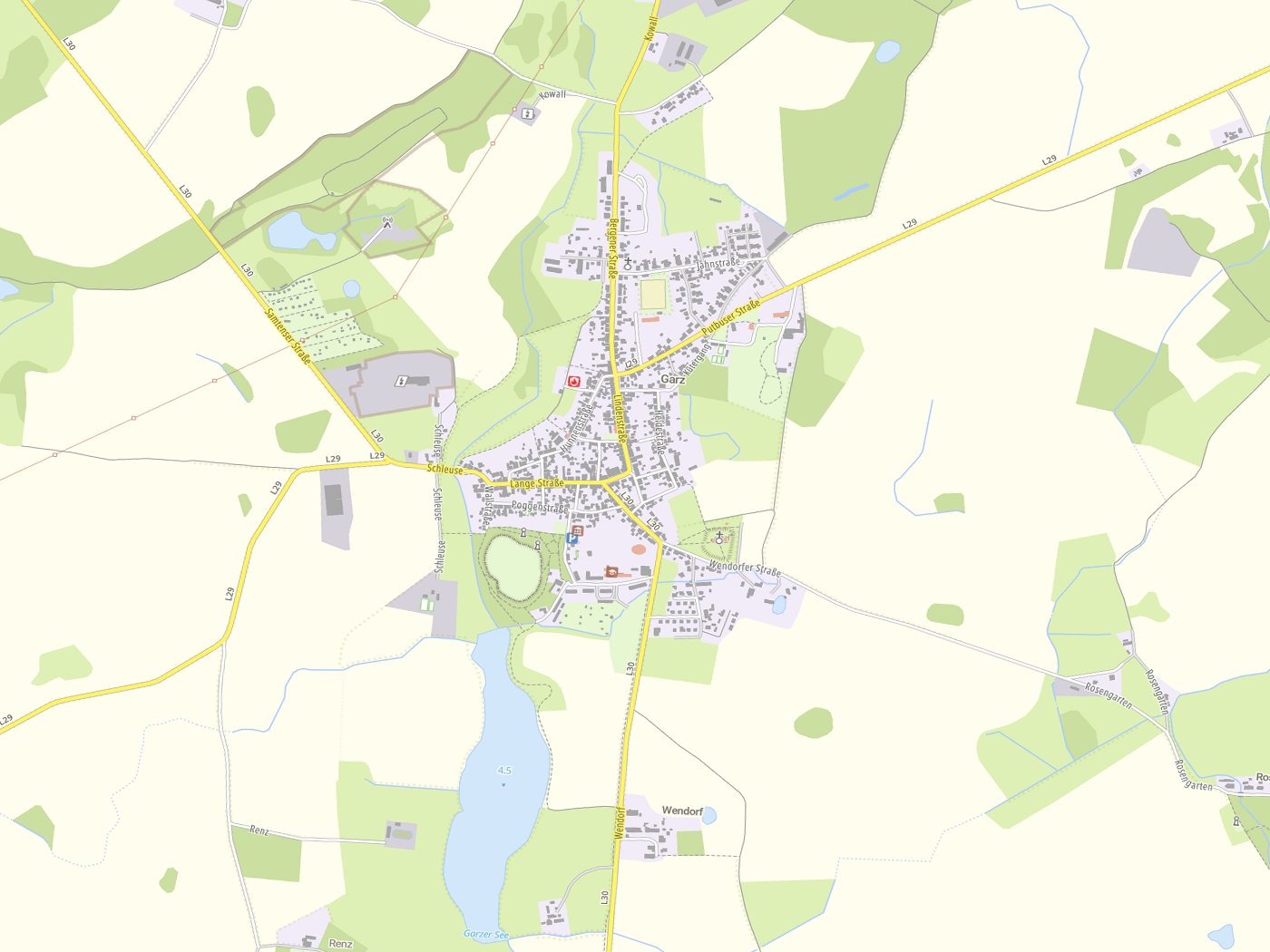 Kartenausschnitt Garz/Rügen mit Gewässern