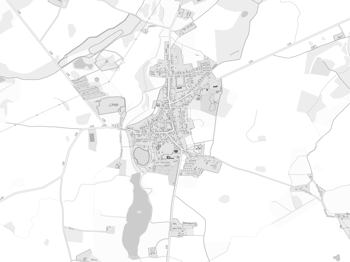 Kartenausschnitt Garz/Rügen mit Gewässern