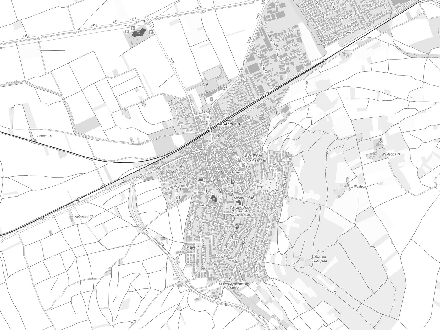 Kartenausschnitt Gau-Algesheim mit Gewässern