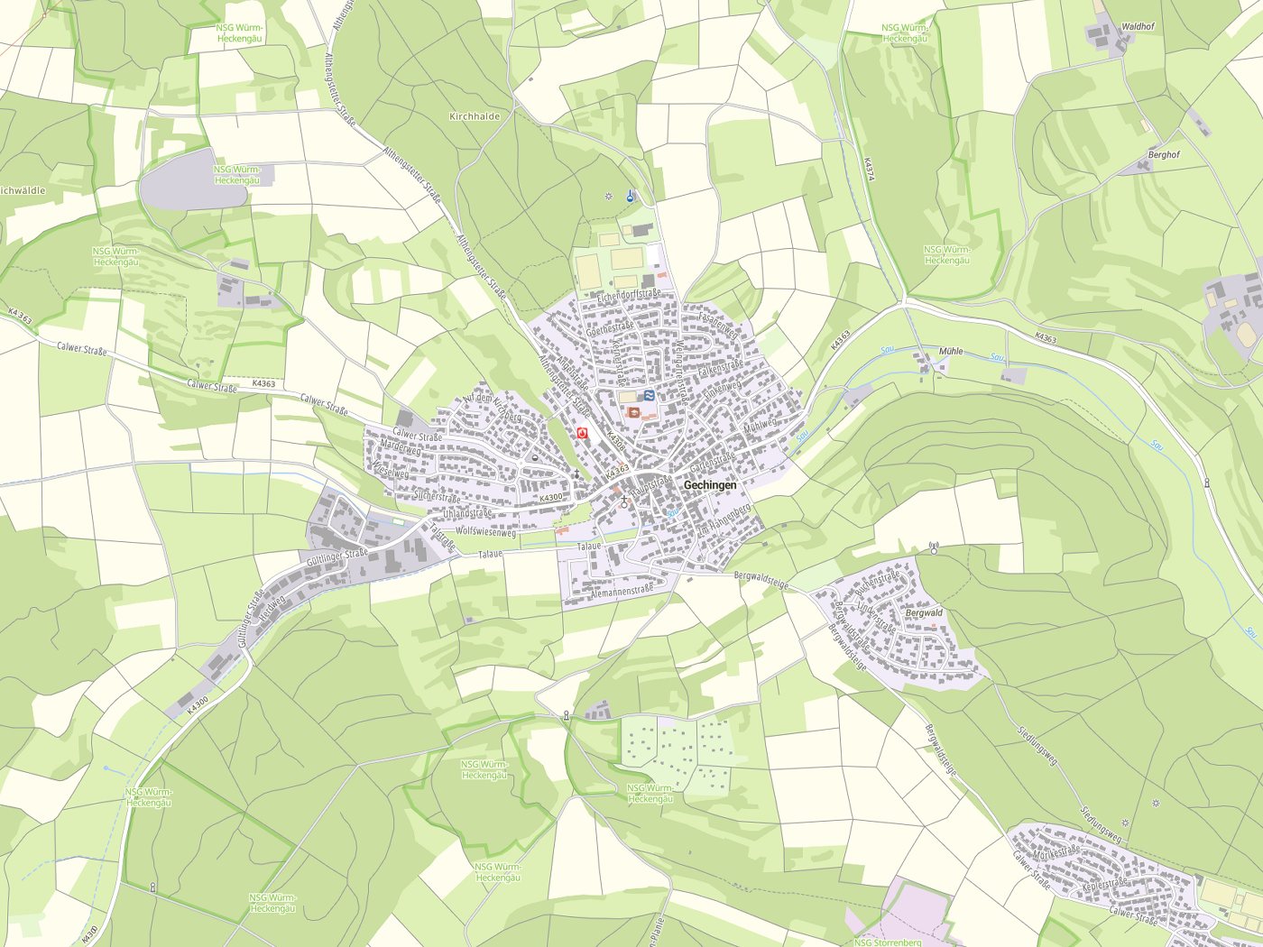 Kartenausschnitt Gechingen mit Gewässern