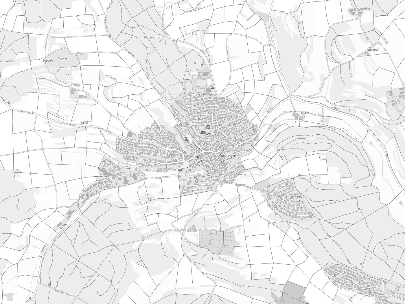 Kartenausschnitt Gechingen mit Gewässern