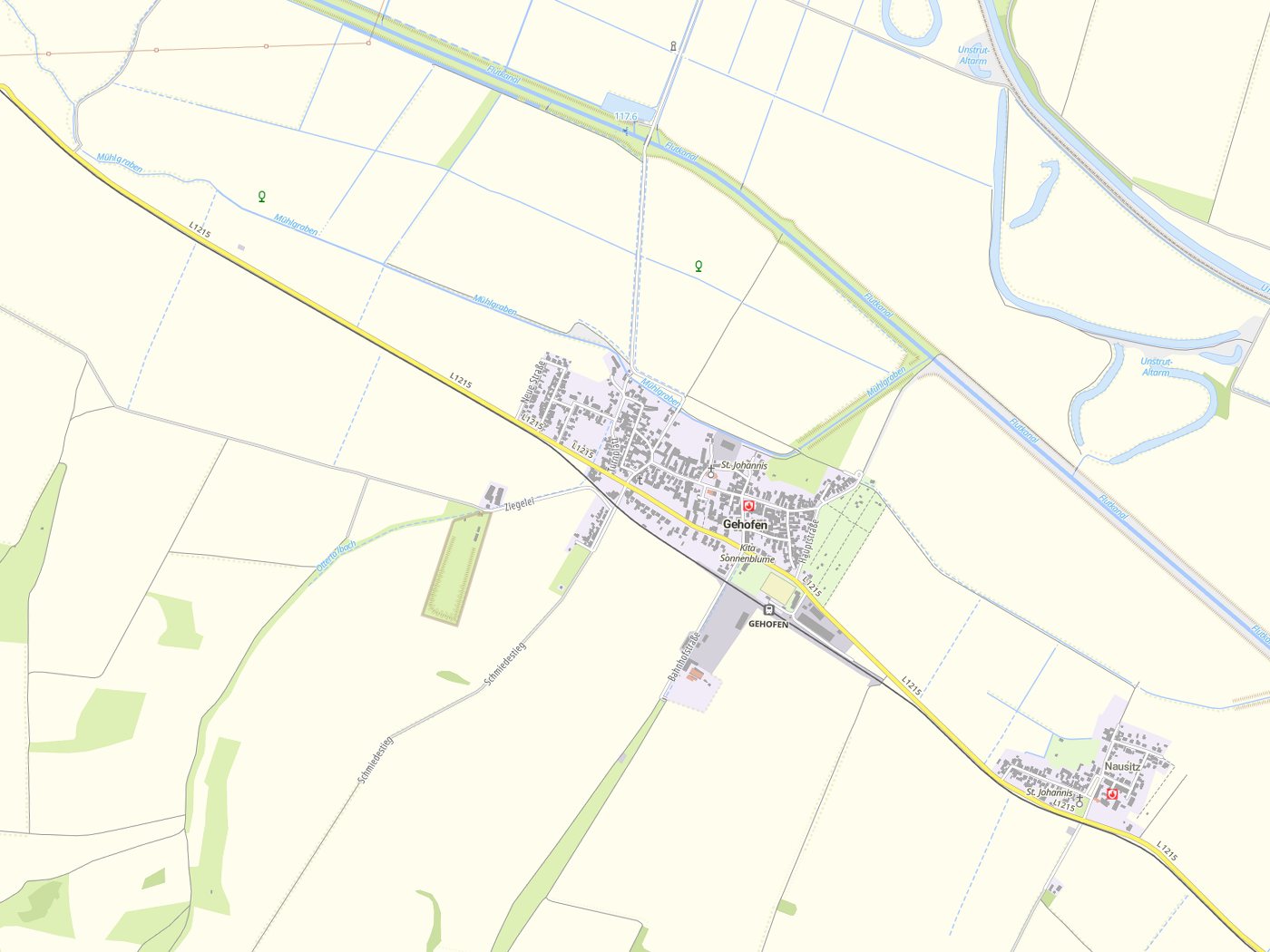 Kartenausschnitt Gehofen mit Gewässern