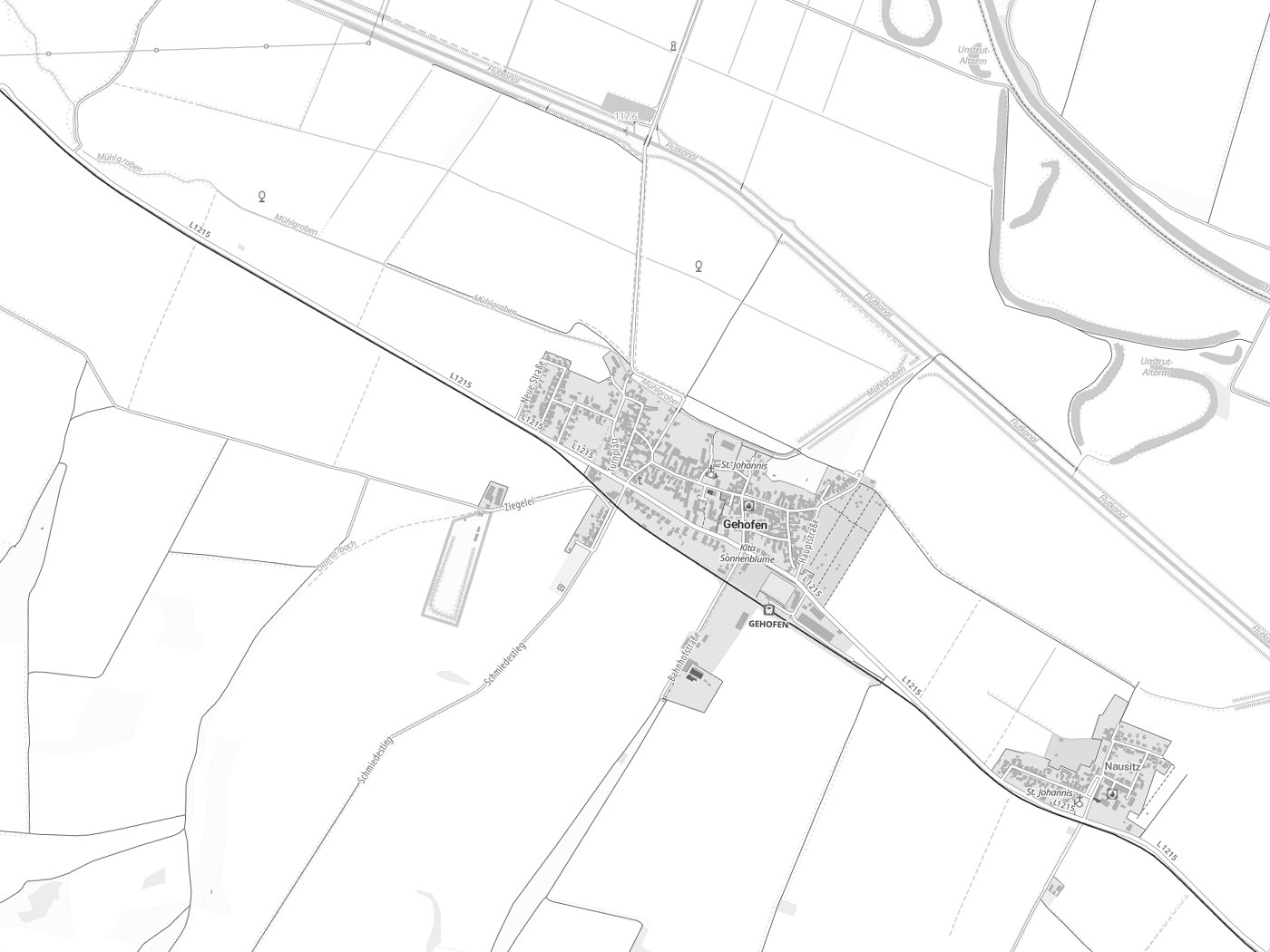 Kartenausschnitt Gehofen mit Gewässern