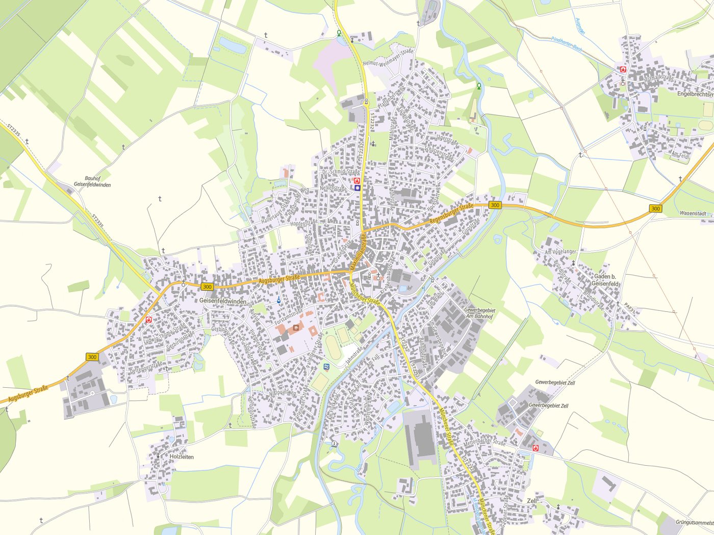 Kartenausschnitt Geisenfeld mit Gewässern