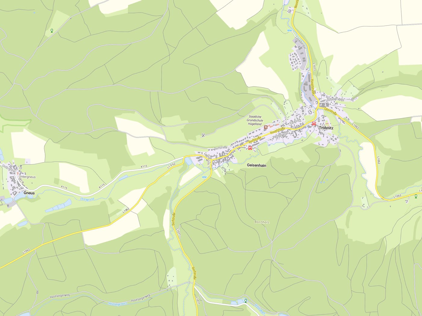 Kartenausschnitt Geisenhain mit Gewässern