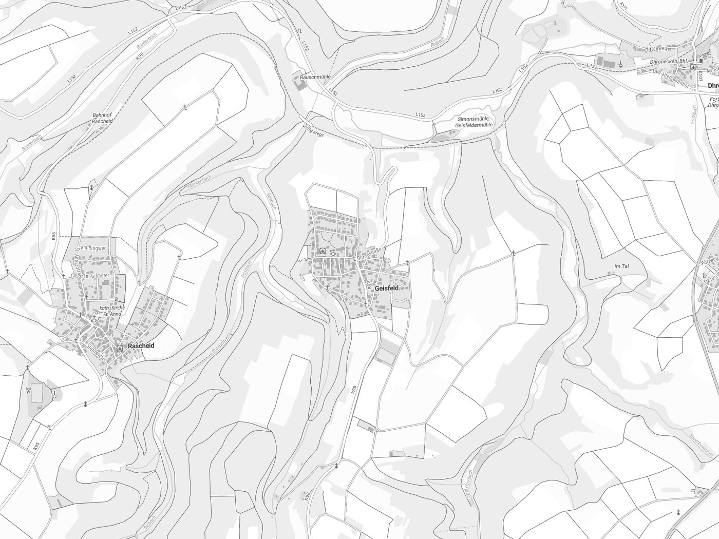 Kartenausschnitt Geisfeld mit Gewässern
