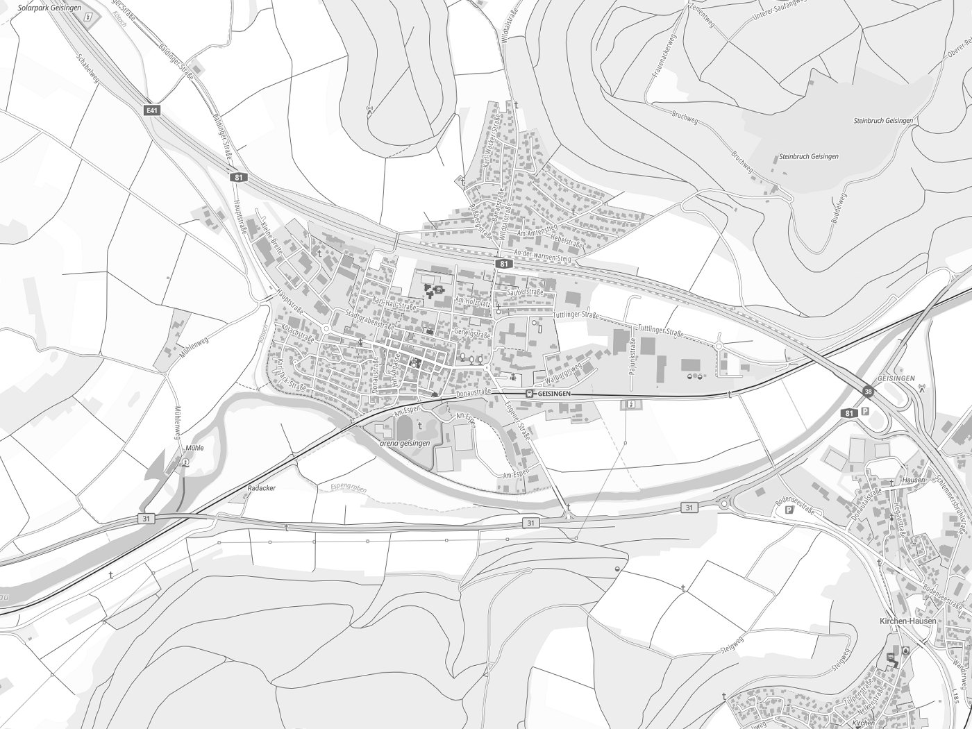 Kartenausschnitt Geisingen mit Gewässern