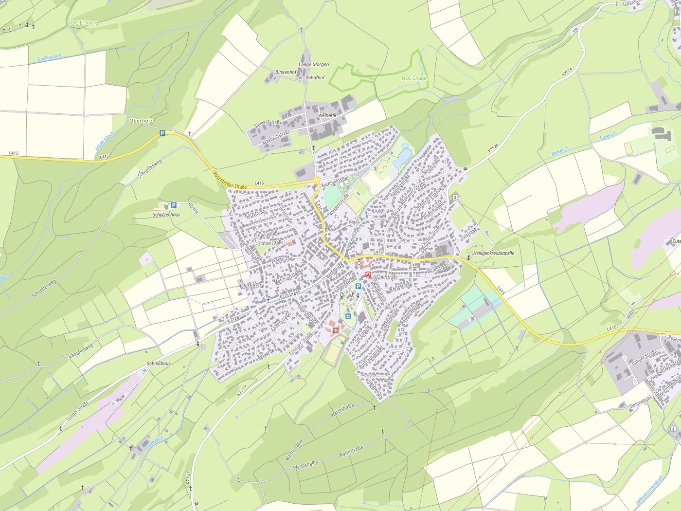 Kartenausschnitt Geislingen mit Gewässern