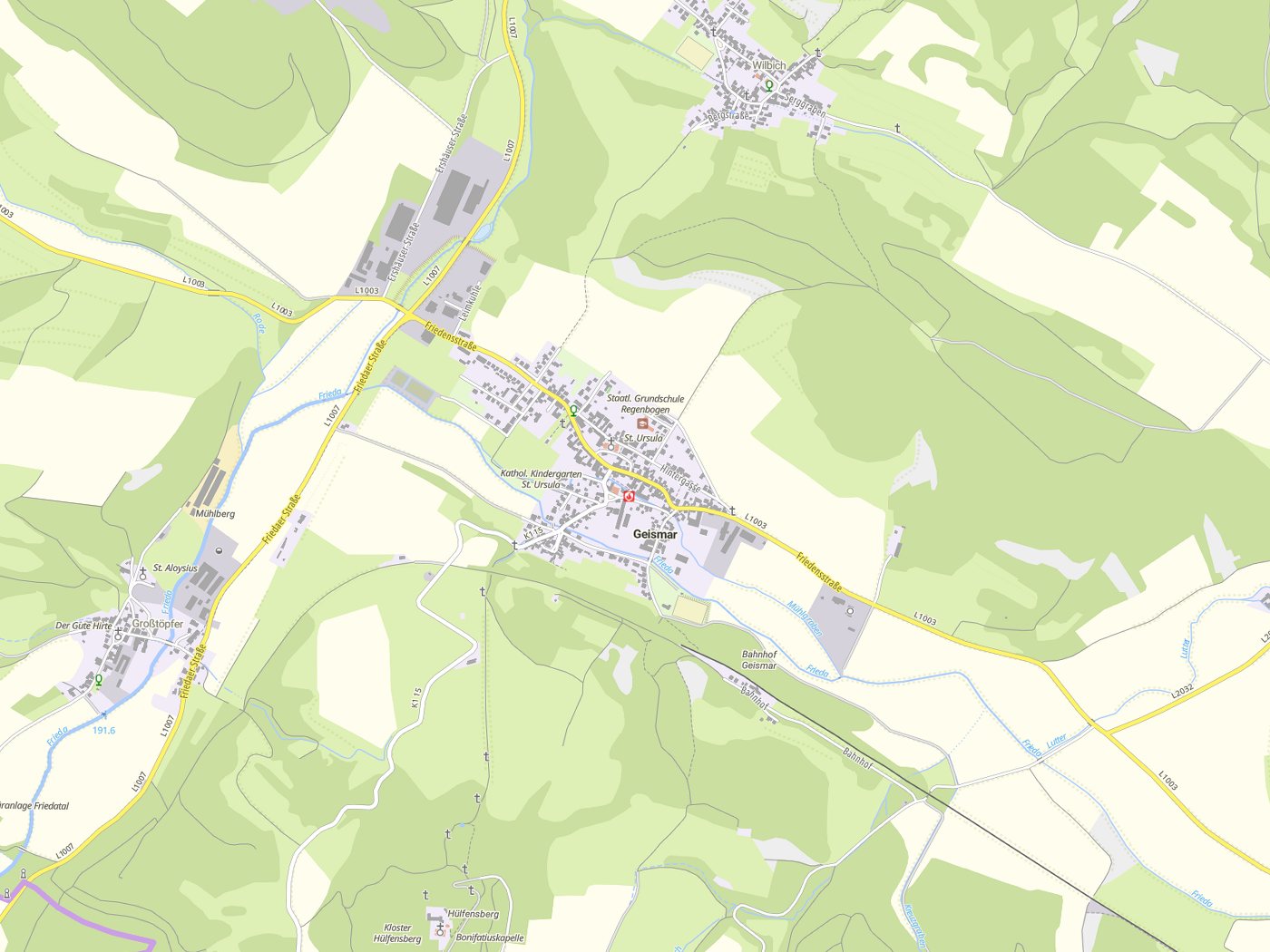 Kartenausschnitt Geismar mit Gewässern
