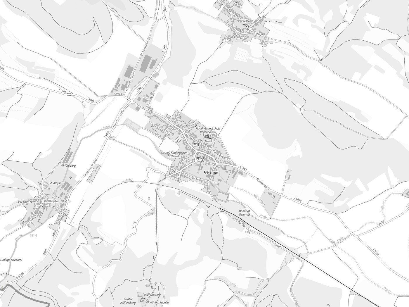 Kartenausschnitt Geismar mit Gewässern
