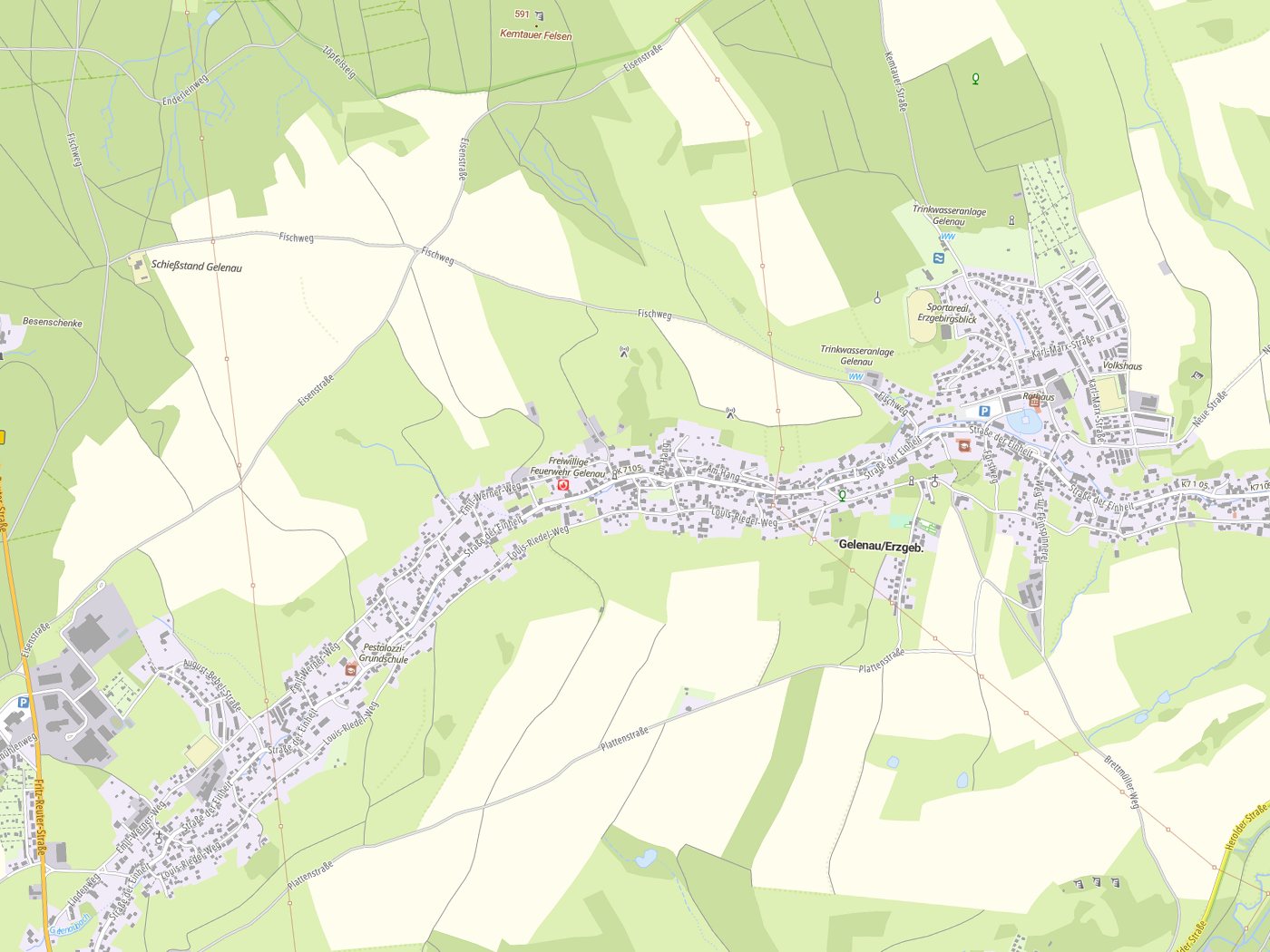 Kartenausschnitt Gelenau/Erzgeb. mit Gewässern