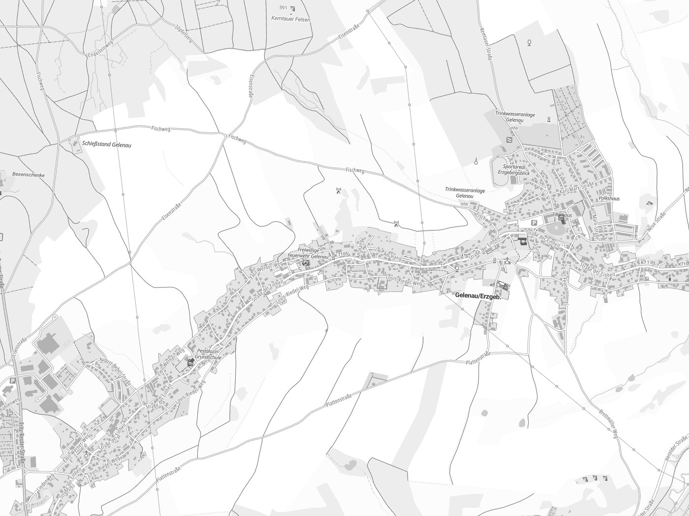 Kartenausschnitt Gelenau/Erzgeb. mit Gewässern