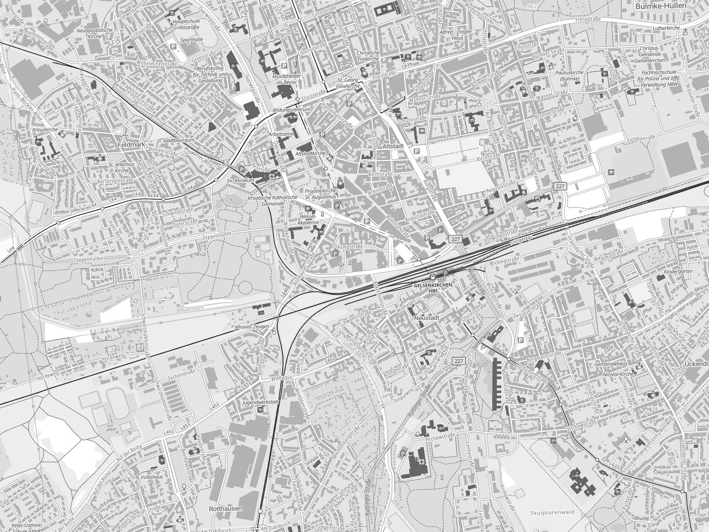Kartenausschnitt Gelsenkirchen mit Gewässern