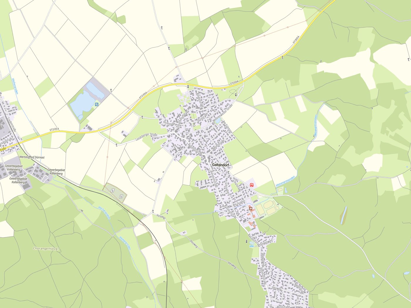 Kartenausschnitt Geltendorf mit Gewässern