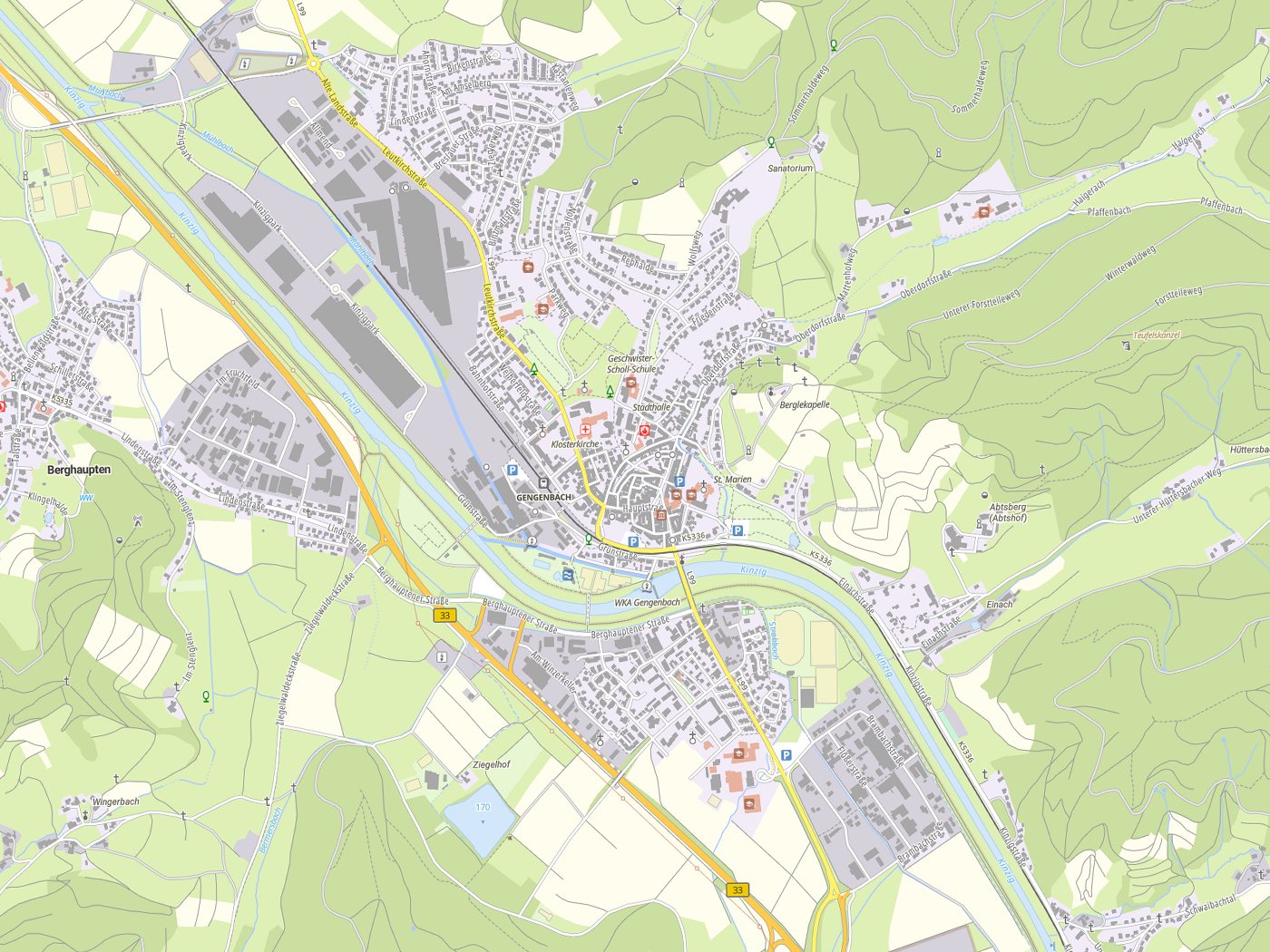 Kartenausschnitt Gengenbach mit Gewässern