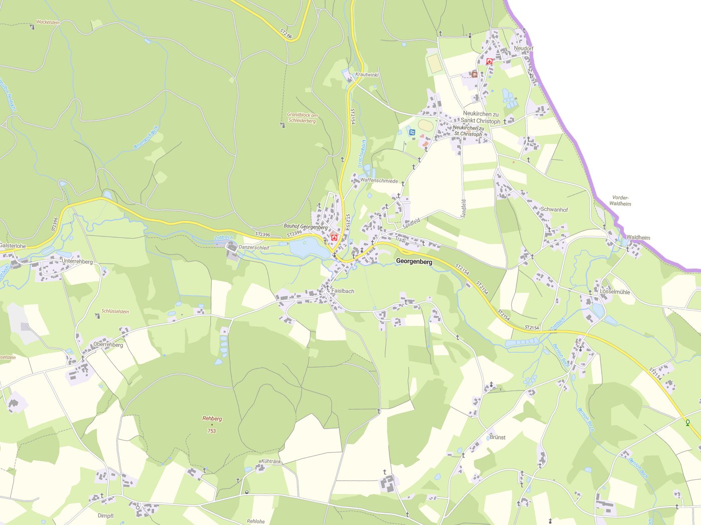 Kartenausschnitt Georgenberg mit Gewässern
