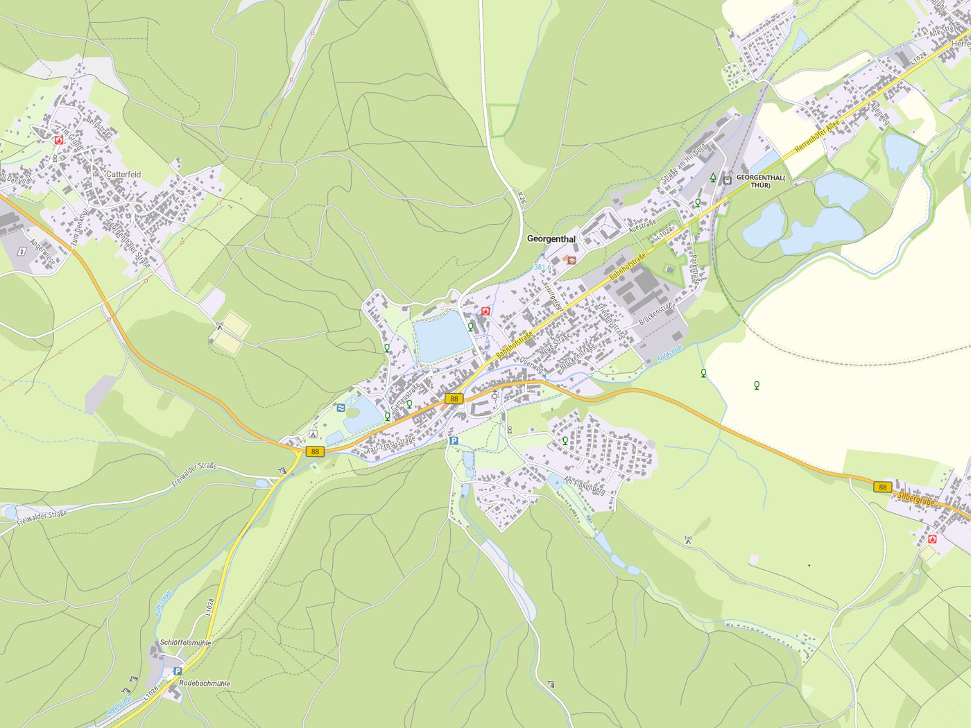 Kartenausschnitt Georgenthal mit Gewässern