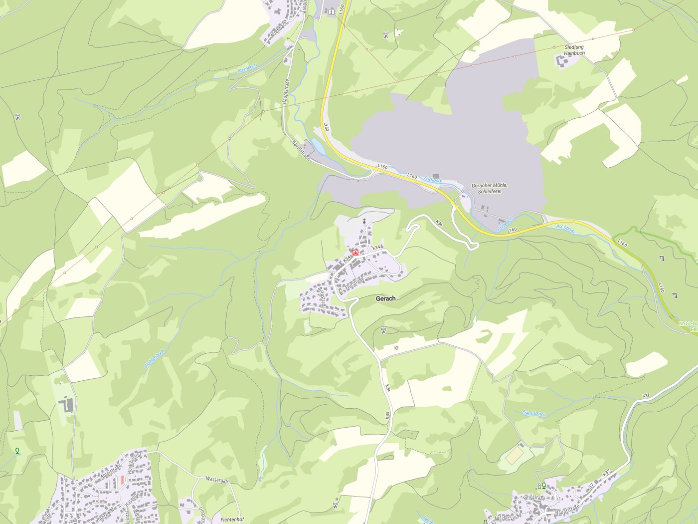 Kartenausschnitt Gerach mit Gewässern