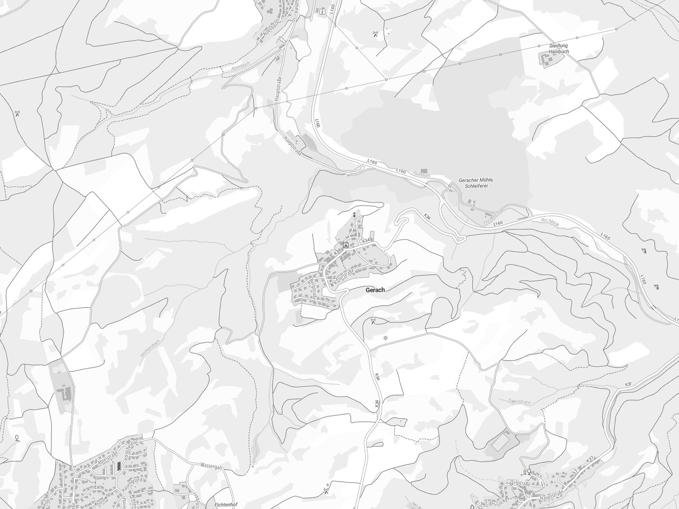 Kartenausschnitt Gerach mit Gewässern
