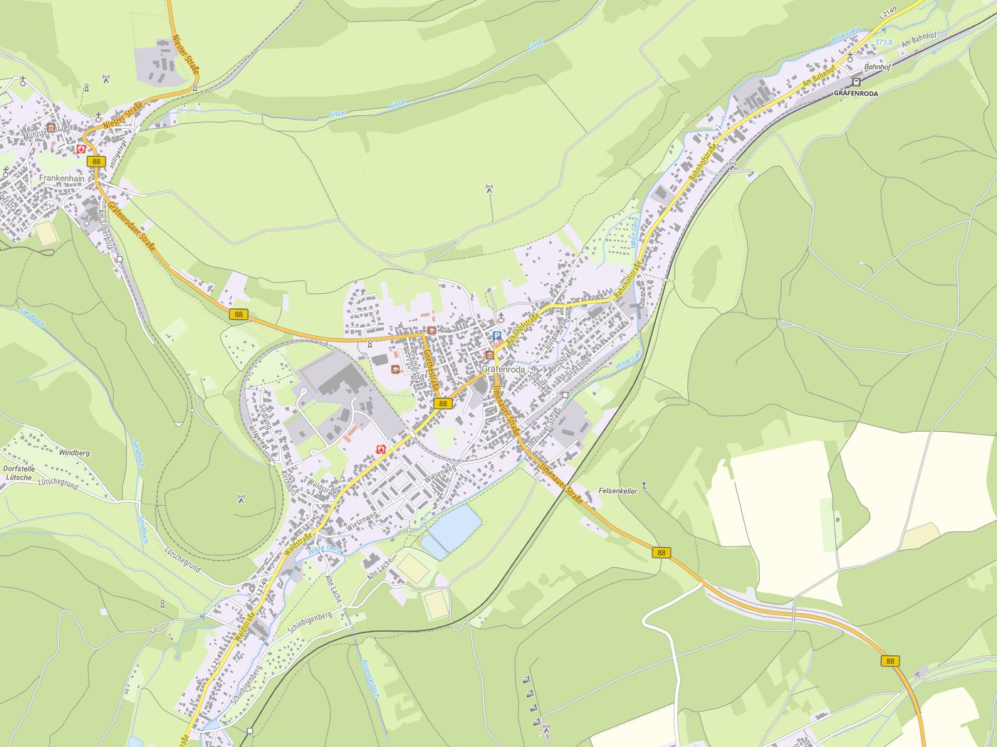 Kartenausschnitt Geratal mit Gewässern