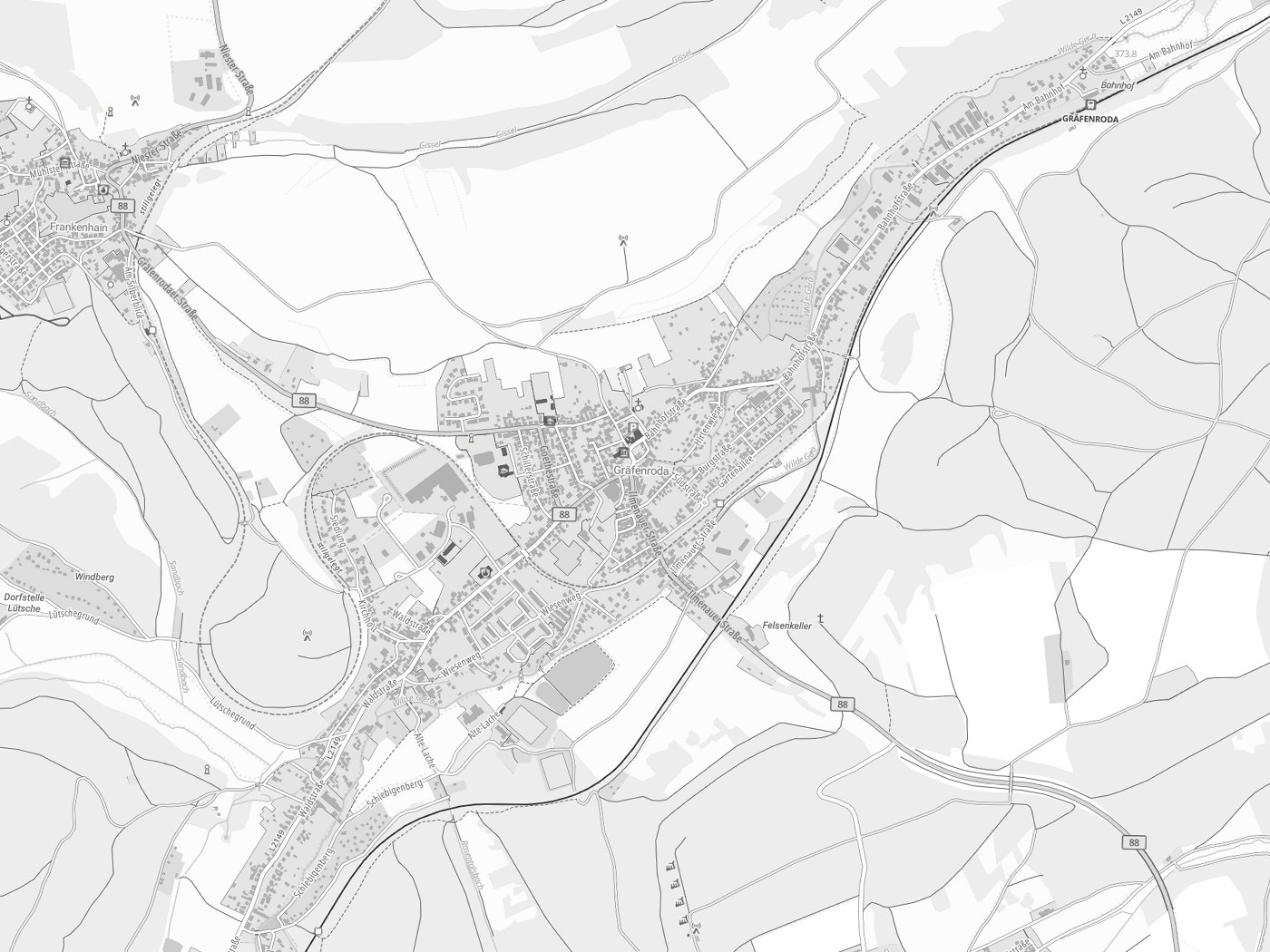 Kartenausschnitt Geratal mit Gewässern