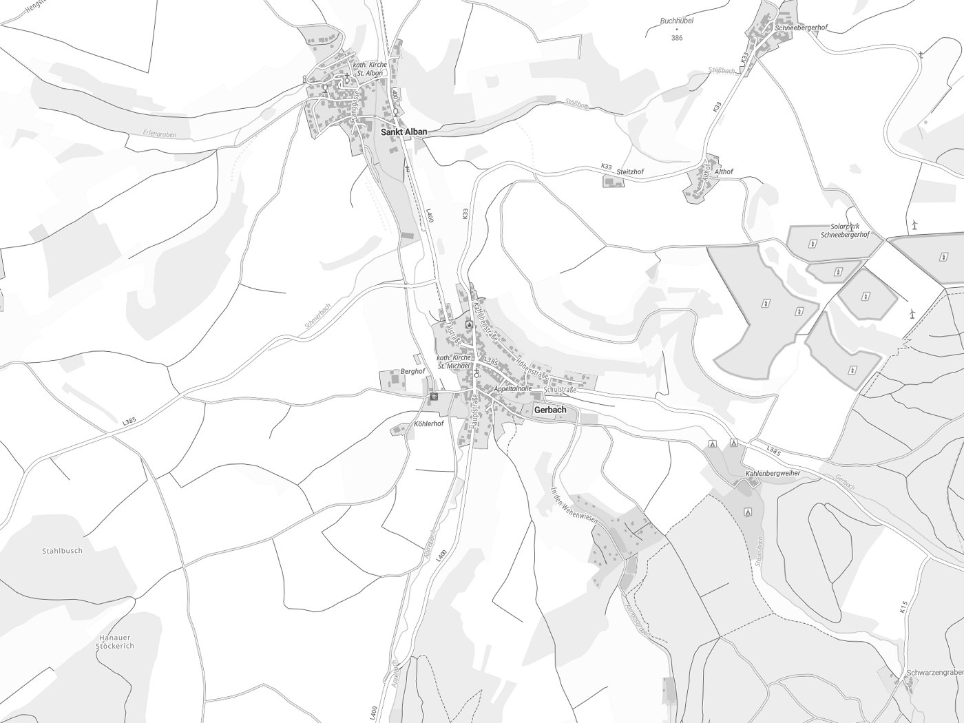 Kartenausschnitt Gerbach mit Gewässern