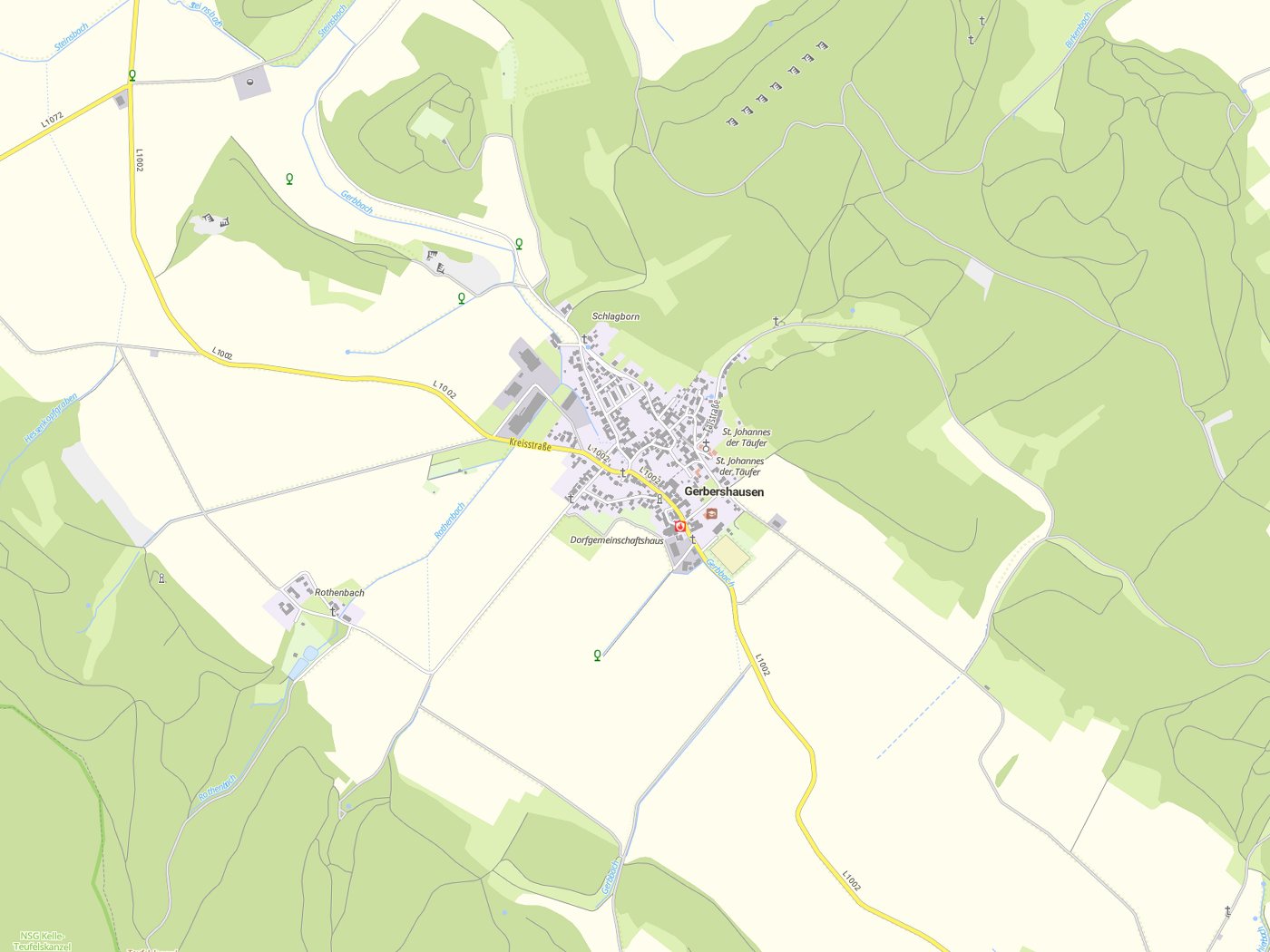 Kartenausschnitt Gerbershausen mit Gewässern