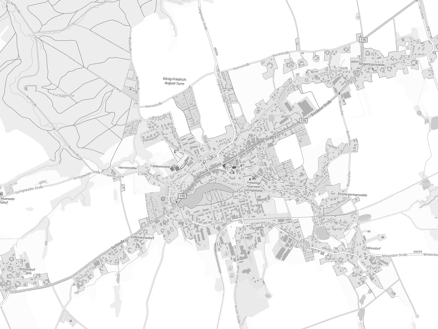 Kartenausschnitt Geringswalde mit Gewässern