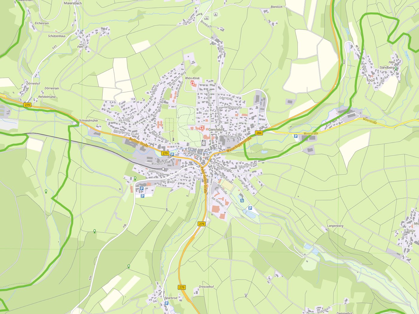 Kartenausschnitt Gersfeld (Rhön) mit Gewässern