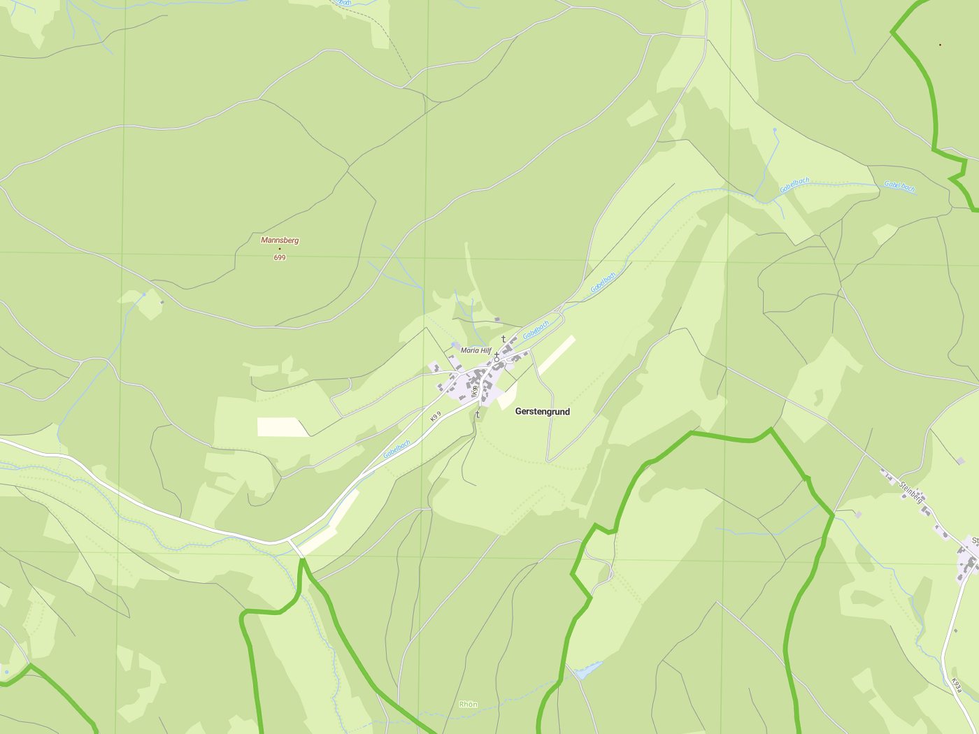 Kartenausschnitt Gerstengrund mit Gewässern